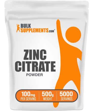 BulkSupplements.com Zinc Citrate Powder - Zinc Supplement - Zinc 30mg - Zinc Mineral Supplements - Pure Zinc Citrate - Immune Support Supplement - 100mg per Serving (500 Grams - 1.1 lbs)