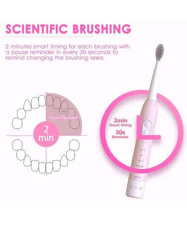 Sonic Electric Toothbrush Rechargeable Smart Toothbrush for Teenagers and Couples - 6 Modes, 6 Brush Heads, 40000VPM - Pink with Holder - 8950+ Reviews - Buy Online on GoSupps.com