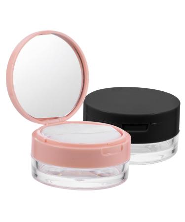 PAMINGONO 2pcs Portable Powder Box Highlighter Refillllable Powders Makeup Foundation Kit Plastic Black