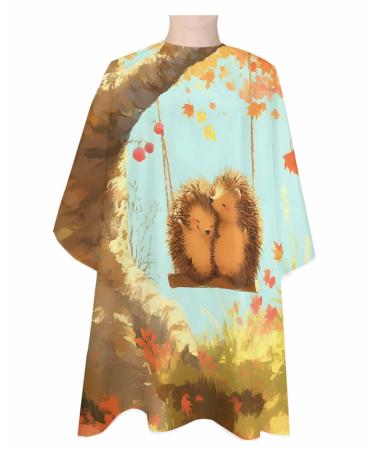 Fall Maple Tree Barber Cape - Salon Hair Cutting Cape for Women Men Kids Adults Autumn Thanksgiving Orange Red Leaf Animal Haircut Cape with Adjustable Elastic Neckline Hairdressing Stylist Accessory 1 piece 55x63 Inch Brown Yellow
