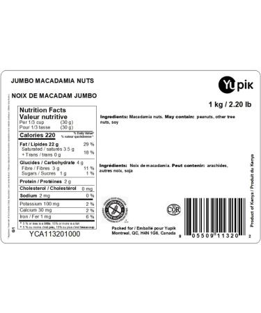 Yupik Macadamia Nuts Large Pieces 1 k g Gluten-Free Kosher Raw Nuts Broken Pieces Unsalted Unroasted Oil-Free Creamy Flavor Source of Fiber Healthy Snacks Ideal for Baking & Cooking 1 kg (Pack of 1) - Buy Online on GoSupps.com