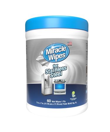 MiracleWipes for Stainless Steel, Cleaner Wipes for Kitchen and Home Appliances, Including Oven, Refrigerator, Dishwasher, Microwave, Sink, Hood, and Grill, Removes Fingerprints and Smudges - 60 Count 60 Count (Pack of 1)
