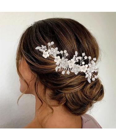IYOU Bridal Wedding Hair Comb Silver Flower Crystal Hair Pieces Rhinestone Bridal Headpieces Pearl Bride Hair Accessories for Women and Girls - Buy Online on GoSupps.com