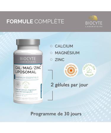 BIOCYTE Cal/Mag/Zinc Liposomal - Mineral Based Food Supplement - Calcium Magnesium and Zinc Liposomed - 60 Capsules - 30 Day Program - Buy Online on GoSupps.com
