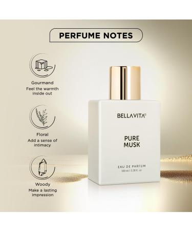 BELLA'VITA Pure Musk Eau De Parfum Perfume with Lily of the Valley Sandalwood and Tonka|Premium Long Lasting Woody Floral Fragrance for Men & Women 100 ML - Buy Online on GoSupps.com