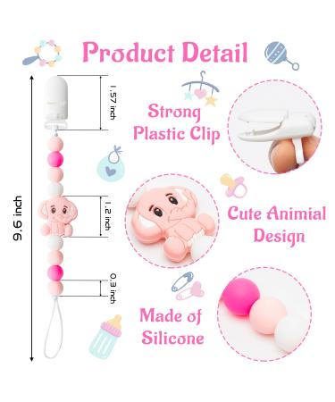 Silicone Pacifier Clip Set for Babies - Elephant, Unicorn, Fox, Hedgehog Design - Teething Soothie Toy and Keepsake Gift - Buy Online on GoSupps.com