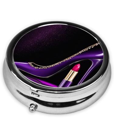 Elegant Purple High Heels Pill Box | Mini Round 3 Compartment Medicine Organizer for Travel & Home - Buy Online on GoSupps.com