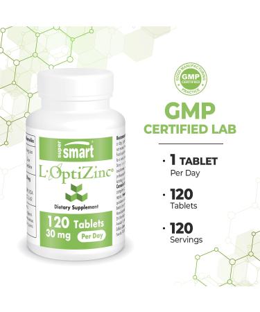 Supersmart L-OptiZinc 30mg: Bioavailable Zinc Methionine Supplement for Acne & Immune Health - 120 Tablets - Buy Online on GoSupps.com