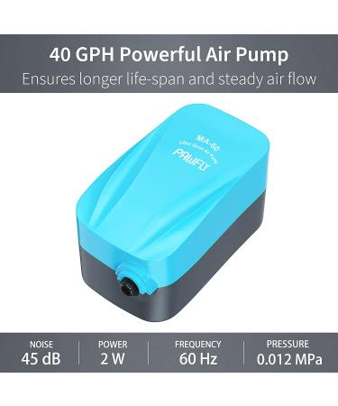 Pawfly 40 GPH Aquarium Air Pump Kit for 5-20 Gallon Tanks - Quiet, Compact Oxygen Aerator with Air Stone, Tubing, and Check Valve - Buy Online on GoSupps.com