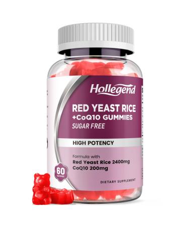 Hollgend Red Yeast Rice with Coq10 Gummies Sugar Free Organic Red Yeast Rice 2400mg for Cholesterol Lowering Supplements Enhanced with Coenzyme Q10 200mg for Heart Health Support 60 Chewables 1 Count (Pack of 60)