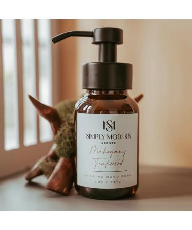 Simply Modern Scents Mahogany Teakwood Foaming Hand Soap 8 Fl Oz Organic Ingredients Amber Glass Bottle with Pump Dispenser