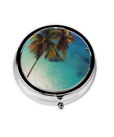 Beach Coconut Sunshineround Pill Box 3 Compartment Round Pill Box Organizer # Portable Travel Pill Box for Traveling. Black