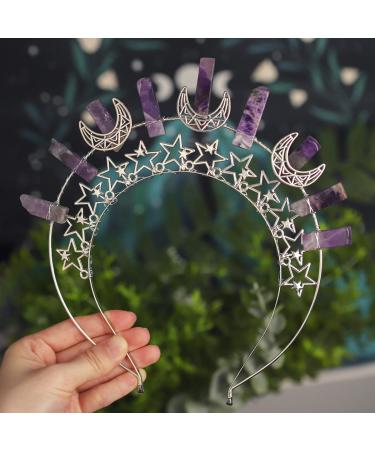 Formery Star Mary Halo Crown Headband - Silver Crescent Moon Amethyst Purple Crystal Goddess Headpiece for Women - Buy Online on GoSupps.com