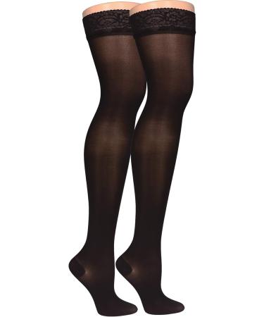 Truform Sheer Compression Stockings for Women - 30-40 mmHg Thigh High Length 30 Denier Black X-Large - Best for Daily Wear & Travel - Buy Online on GoSupps.com
