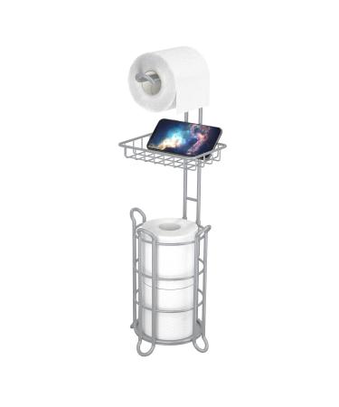 Toilet Paper Roll Holder Stand Bathroom Tissue Holders Free Standing with Middle Shelf Storage Reserve Mega Rolls/Phone/Wipe-Gray A-gray