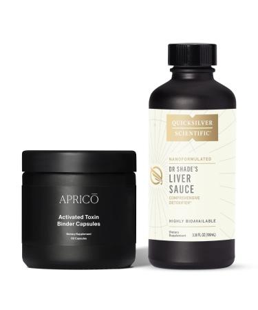 Quicksilver Scientific Detox Duo with Liver Sauce (100ml) + Aprico Activated Toxin Binder (60 Capsules) - Liposomal Liver Cleanse Supplement with Activated Charcoal - Clear Harmful Toxins and Glow
