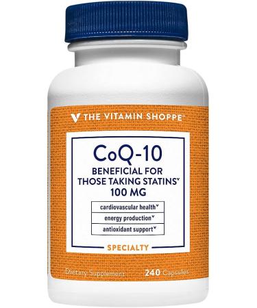 The Vitamin Shoppe CoQ-10 100mg - Beneficial for Those Taking Statins Supports Heart & Cellular Health and Healthy Energy Production Essential Antioxidant Once Daily (240 Capsules) 240 Count (Pack of 1) - Buy Online on GoSupps.com