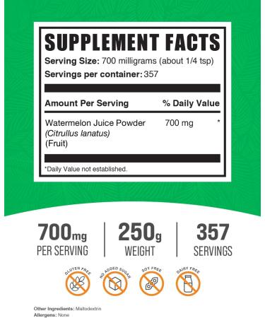 Buy BulkSupplements Watermelon Juice Powder | Hydration Supplement 250g | Natural Fruit Powder for Health - Buy Online on GoSupps.com