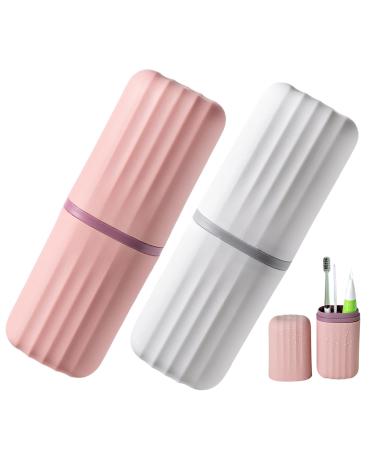 Toothbrush Travel Case 1 in 2 Splited Toothbrush Case with Mouthwash Cup Toothbrush Holder Travel Plastic Toothbrush Holders with Close Fit Slotted Divider 2Pcs.