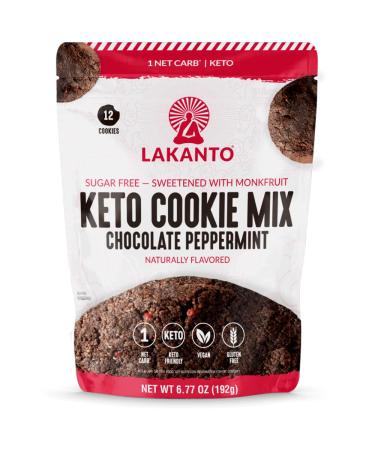 Lakanto Sugar Free Keto Chocolate Peppermint Cookie Mix - Sweetened with Monk Fruit Sweetener, Keto Diet Friendly, 1 Net Carb, Gluten Free, Vegan, Chocolate Treat (12 Cookies)