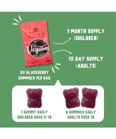 Vegums Iron Gummies 30ct - Vegan BlackBerry Flavoured Chewable Iron Supplements for Family | Vegans & Vegetarians - Buy Online on GoSupps.com