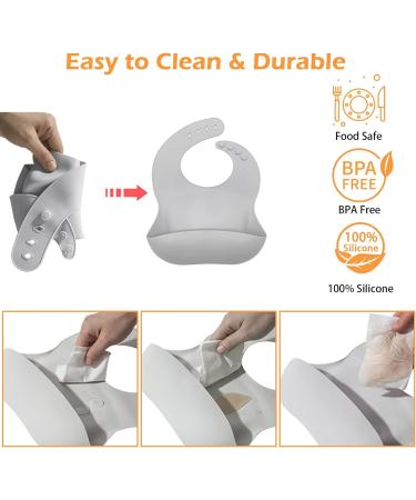 5pcs Baby Weaning Set with Adjustable Bib, Suction Bowl, Spoon & Fork - BPA Free Toddler Feeding Sets in Grey - Buy Online on GoSupps.com