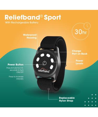 Reliefband Sport Anti-Nausea Wristband | Waterproof FDA Cleared Relief for Motion Sickness & Morning Sickness - Drug-Free (Black) - Buy Online on GoSupps.com