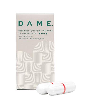 Dame Super+ Tampons (x14) Hypoallergenic 100% Plastic Free Tampons pH Neutral No Toxins 100% Compostable Fully Biodegradable Super+ (14 Tampons)