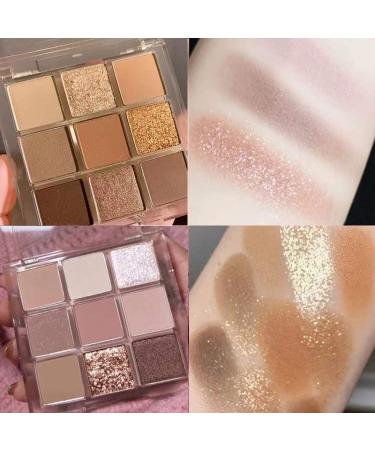 PICKX 9 Colors Glitter Eyeshadow Makeup Palette Matte High Pigmented Colorful Creamy Texture Eye Shadow Powder Natural Waterproof Long Lasting Eyeshadow Powder Cosmetics (Gold+Purple)