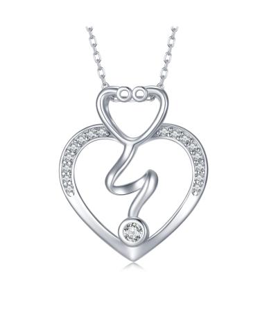 Nurse Gifts Stethoscope Necklace for Women 925 Sterling Silver Stethoscope Pendant Necklaces Nurse Jewelry Gifts for Women