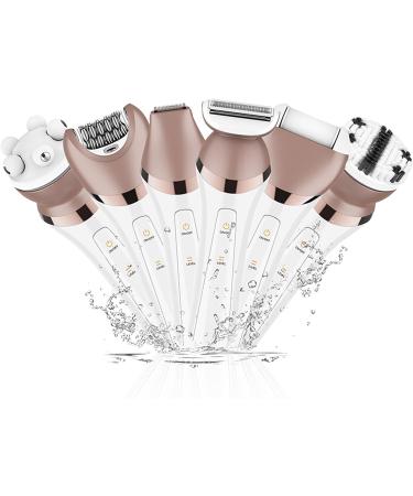 6 in 1 Women's Electric Epilator Wireless Wet & Dry Facial Epilator for Intimate Areas Pedicure & Peeling Brush Rechargeable Massager - Buy Online on GoSupps.com
