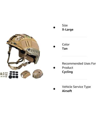 ActionUnion Tactical Airsoft Paintball Fast Helmet with Cover - PJ Type Multicam Multifunctional NVG Mount for Military Sports - Buy Online on GoSupps.com