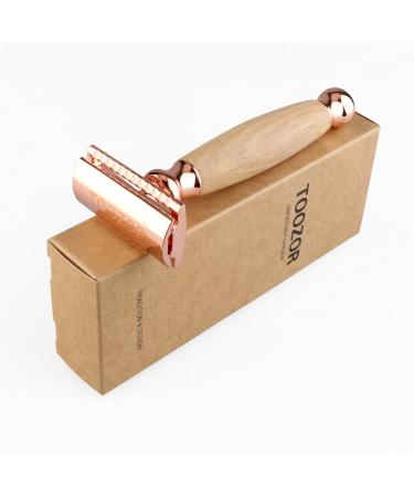 Wooden Handle Safety Razor Double Edge Safety Razor (ROSE GOLD)