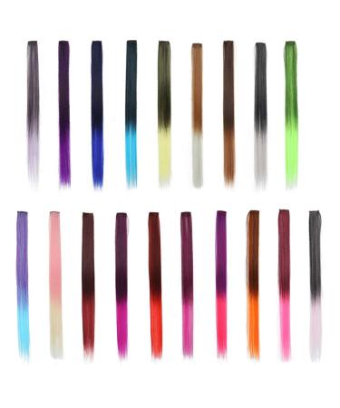 Rainbow Highlights Hair Clip - Long Straight Pink Synthetic Wig | Fashionable Hair Stripes - Buy Online on GoSupps.com