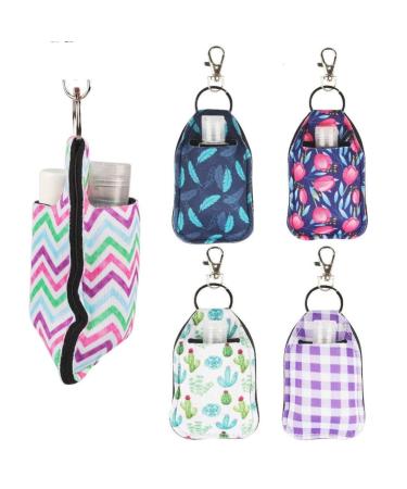 5 Dual-Sided Hand Sanitizer Keychain Holder & Keychain Chapstick Holder  Keychain Holders with Reusable Bottles|Store Lip Balm  Chapstick  and Hand Sanitizer|Double-Sided Travel Bag Patterns