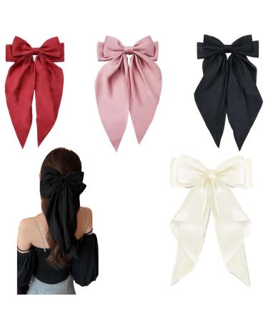 dinghaole 4 Bow Hair Clips Women Hair Bow Alligator Clip Hair Clip Satin Hair Bow (Red Pink Beige Black)