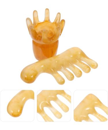 Beaupretty 2-in-1 Harz Gua Sha Massage Comb | Deep Scalp Massager Brush & Jade Scratching Board - 10.00x5.60cm Khaki | International Shipping Available - Buy Online on GoSupps.com