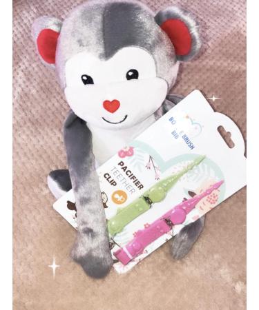 Baby Bottle Brush Bib Co. 2PK with Pacifier Teether Clip - Silicone Teether Doubles as Soother Holder - Bright Pink/Yellow Colors - Buy Online on GoSupps.com