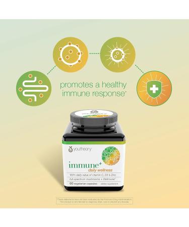 Youtheory Immune+ Daily Wellness with Organic Mushrooms, Beta Glucan, Vitamin C, D3 & Zinc - 150 Vegetarian Capsules - Buy Online on GoSupps.com
