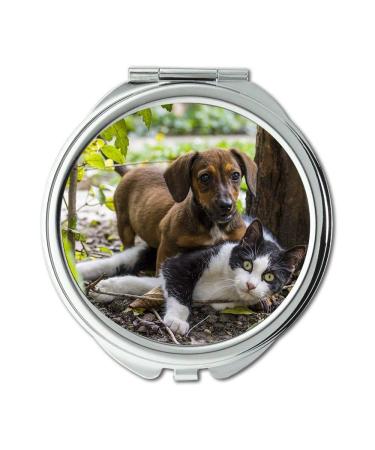 YENDOSTEEN Mirror Compact Mirror Dog Cat Dog - Cat Friendship Pets Game Dachshund Pocket Mirror portable mirror
