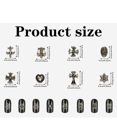 Cross Nail Art Charms 80 pcs Silver Vintage Punk Nail Art Decoration Silver Pearl Nail Rhinestones 3D Mini Nail Jewelry Antique Style Nail Art Accessories for Home DIY Art Craft (Ancient silver) - Buy Online on GoSupps.com