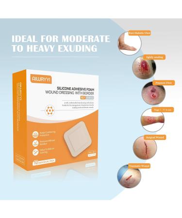 Silicone Adhesive Foam Wound Dressing 4x4 with Border - 10 Pack | Sterile 5-Layer Gel Pad for Pressure Ulcer, Leg Ulcer, Diabetic Foot Ulcer - Buy Online on GoSupps.com