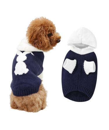 Dog hooded sweater winter sweater for small dogs pet sweet hoodie thickened puppy clothing (82w971 Marineblau-XL) Marineblau 2 XL