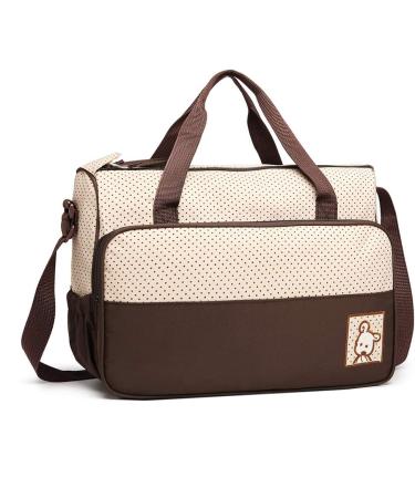 Miss Lulu 5-Set Brown Baby Diaper Bag | Stylish Shoulder Bag with Bottle Holder & Changing Pad - Ideal for Moms - Buy Online on GoSupps.com