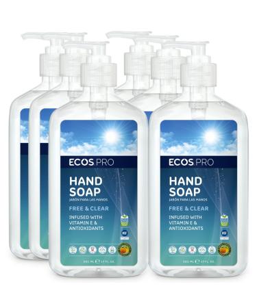 ECOS PRO Hand Soap | Hypoallergenic | Unscented | Readily Biodegradable Formula | With Vitamin E & Antioxidants | Made In The USA | Free & Clear 17 Fl Oz (Pack of 6)