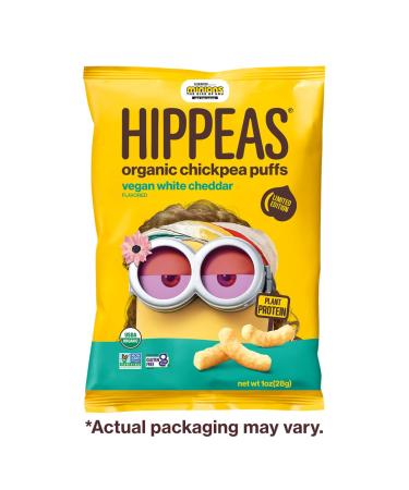 HIPPEAS Organic Chickpea Puffs Vegan White Cheddar 1oz (Pack of 18) | Crunchy Protein Snacks vegan Gluten-Free - Buy Online on GoSupps.com