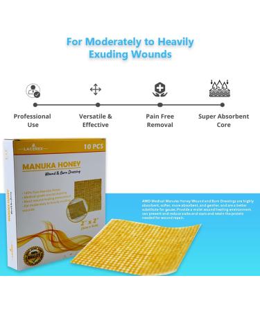 AWD Manuka Honey Gauze Dressing - Medical Grade Honey Patches for Wound Care - 2 x 2 Inches, 10 Count - Buy Online on GoSupps.com