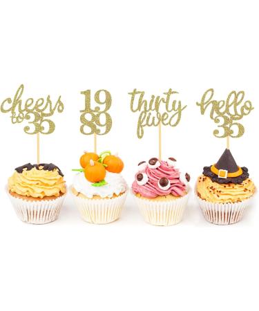 24Pcs Glitter 35th Birthday Cupcake Toppers Hello 35th Birthday Cake Topper- 35th Birthday Decorations for Celebrating Thirty-Five Years Old Birthday Party (Gold) - Buy Online on GoSupps.com