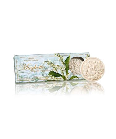 Italian Lily of the Valley Soap Gift Box Set of 3 round sculpted natural soaps with flowers 3 x 125g