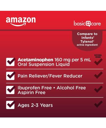 Amazon Basic Care Infants' Pain & Fever Acetaminophen 160mg per 5mL Suspension Liquid - Dye-Free Cherry Flavor - 2 fl oz - Buy Online on GoSupps.com